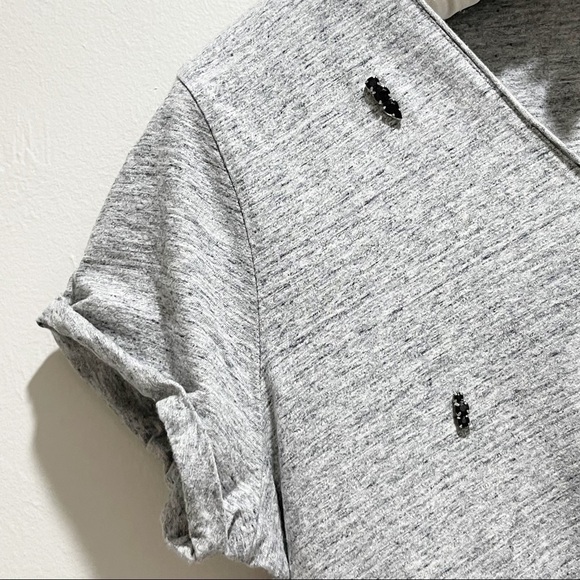 MOS MOSH Women’s Heathered Gray Embellished V-Neck Margaret Tee - Picture 3 of 7